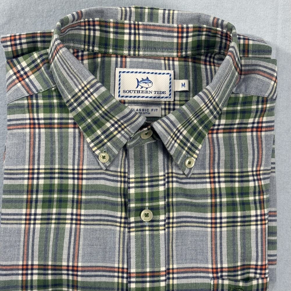 Southern Tide Men’s Classic Fit Button Down Shirt Medium Green Plaid Cotton - Picture 3 of 15